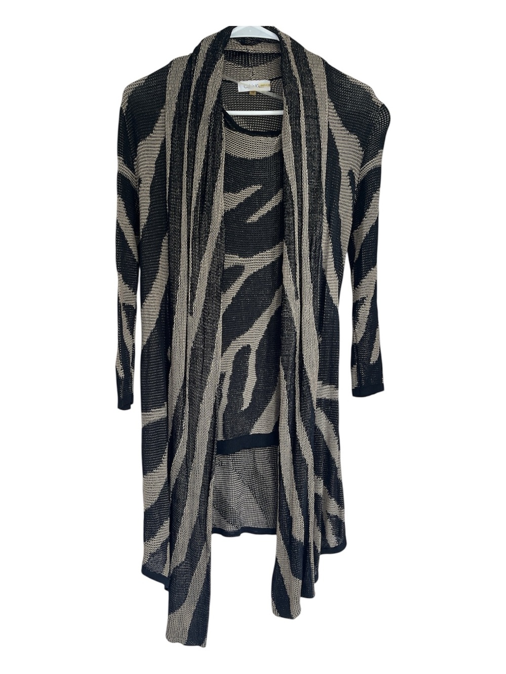 Calvin Klein Viscose Black Beige Tiger Print Zebra Tank Cardigan Sweater Set XS